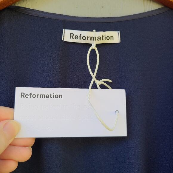 Reformation 1X Chamomile Wrap Dress Navy Blue Plus Size Solid - Picture 6 of 14